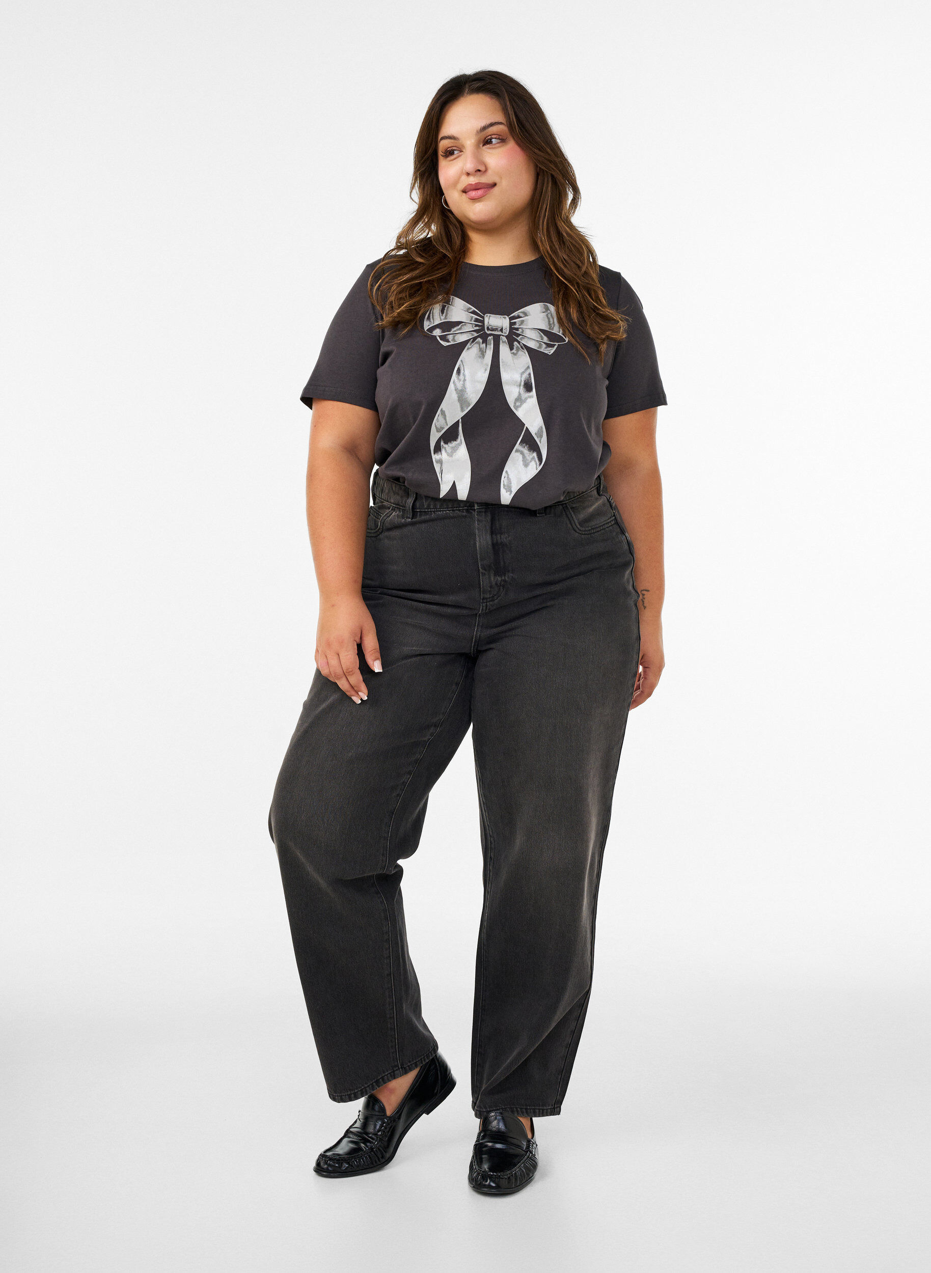 ZizzifashionCotton T-shirt with front print, Dark Grey, Model image number 1