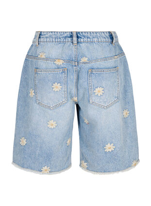 Denim shorts with floral embroidery, Light Blue w. Flower, Packshot image number 1