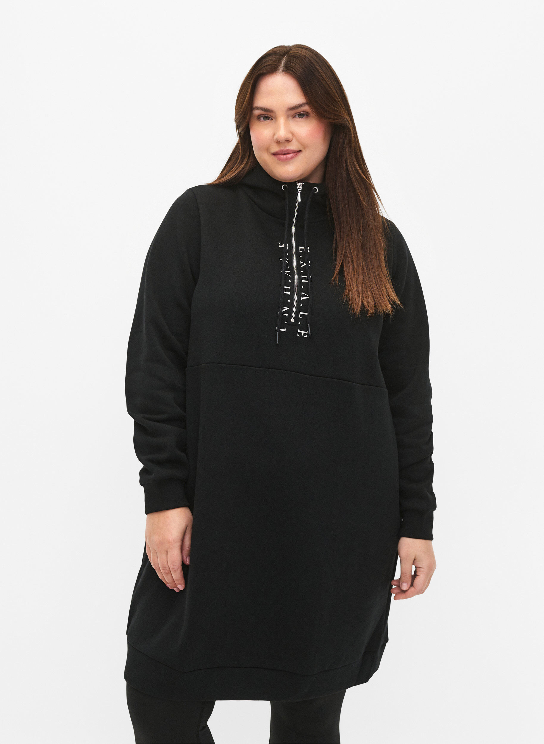 Zizzifashion Sporty sweat dress with a hood, Black/Grey, Model image number 0