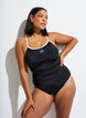 Sports swimsuit with contrast trim and criss-cross straps, Black, Model image number 0