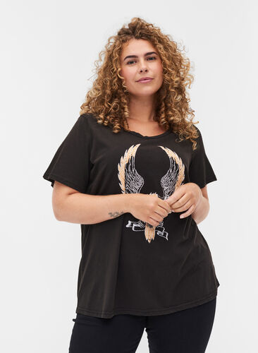 Cotton T-shirt with print, Black ACID WASH, Model image number 0