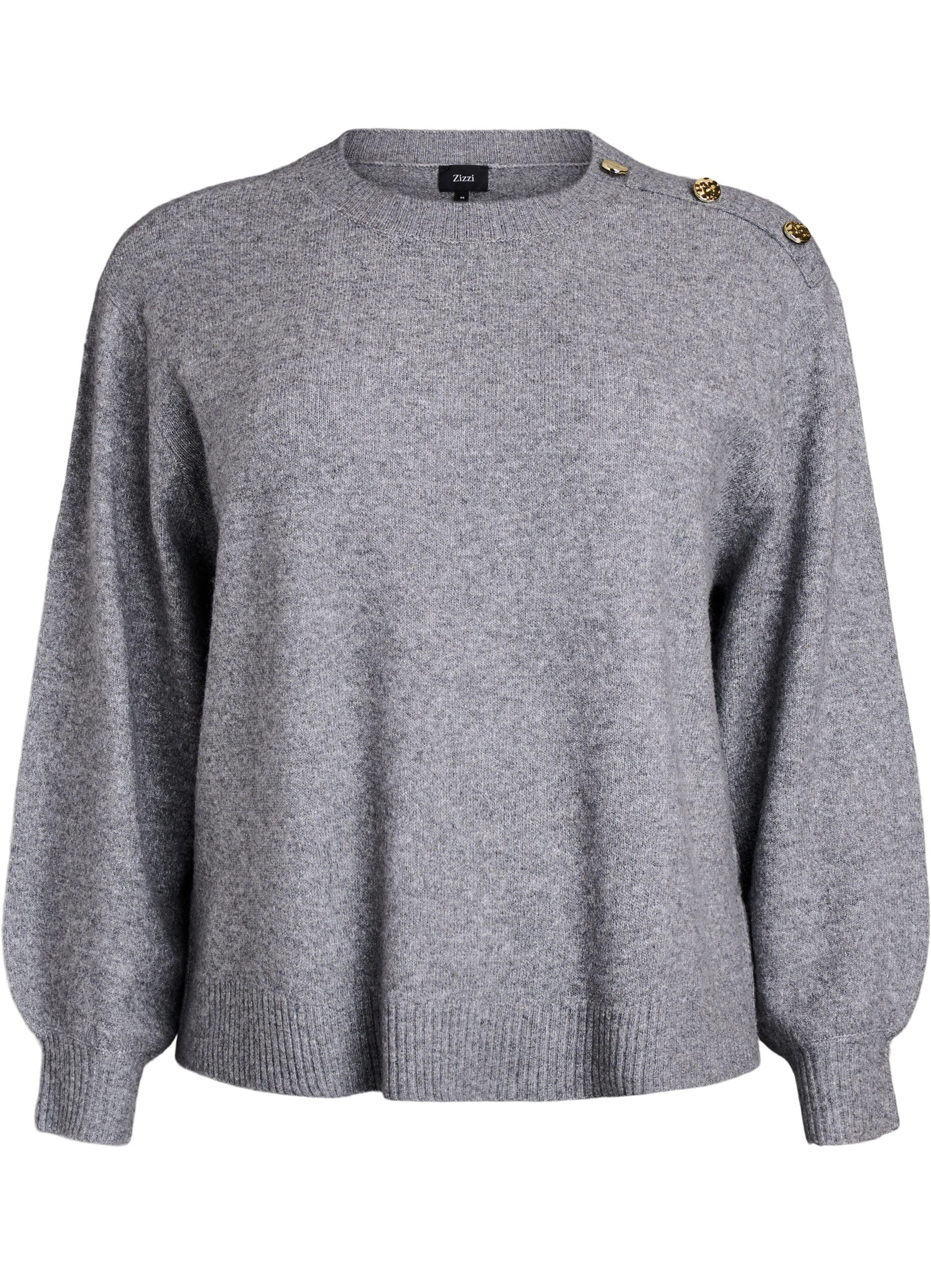 ZizzifashionKnit blouse with button detail, Grey, Packshot image number 0