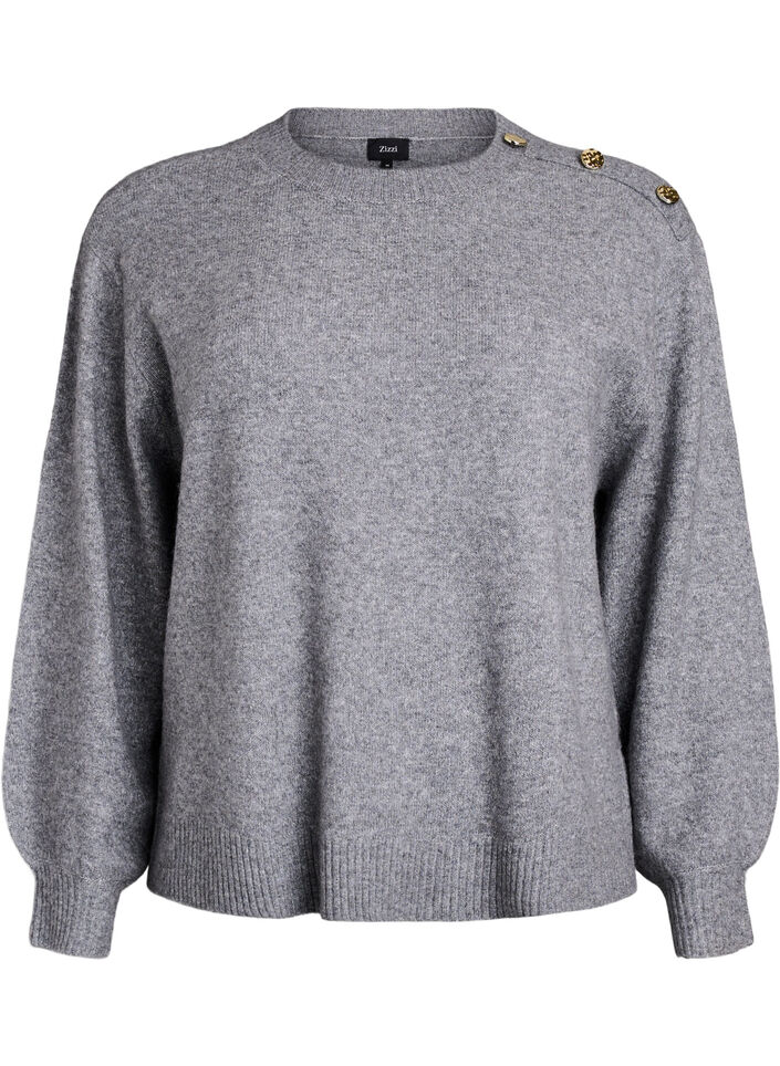 Knit blouse with button detail, Grey, Packshot image number 0