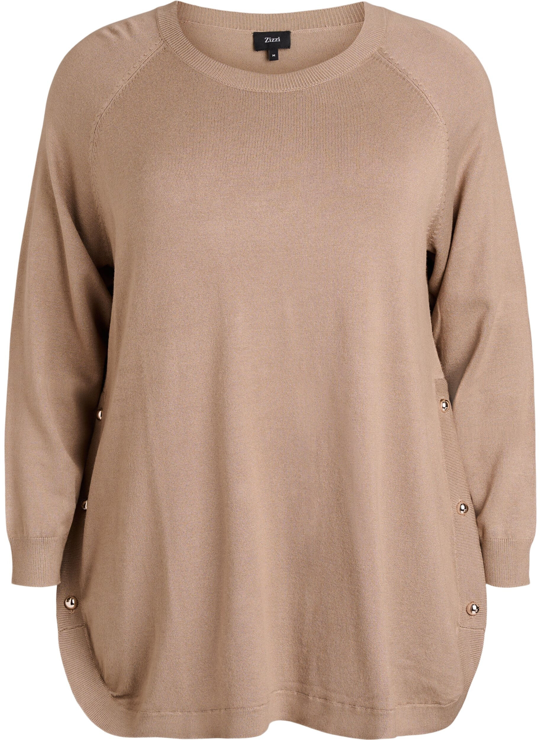 ZizzifashionKnitted blouse with side buttons, Beige, Packshot image number 0