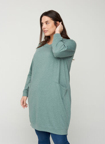 Sweater dress with long sleeves, Balsam Green Mel, Model image number 0