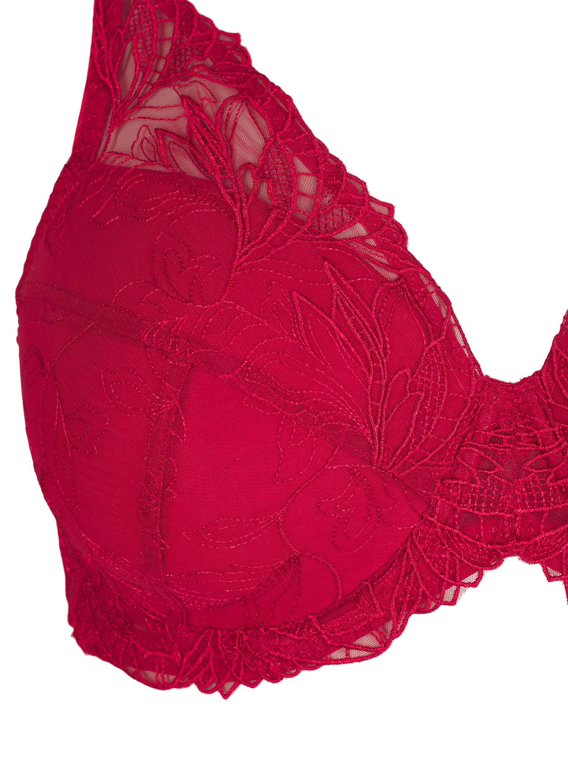 Zizzifashion Padded lace bra with underwire, Red, Packshot image number 2