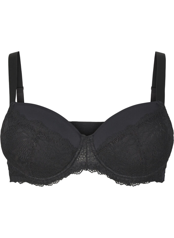 Bra with lace and padding, Black, Packshot image number 0