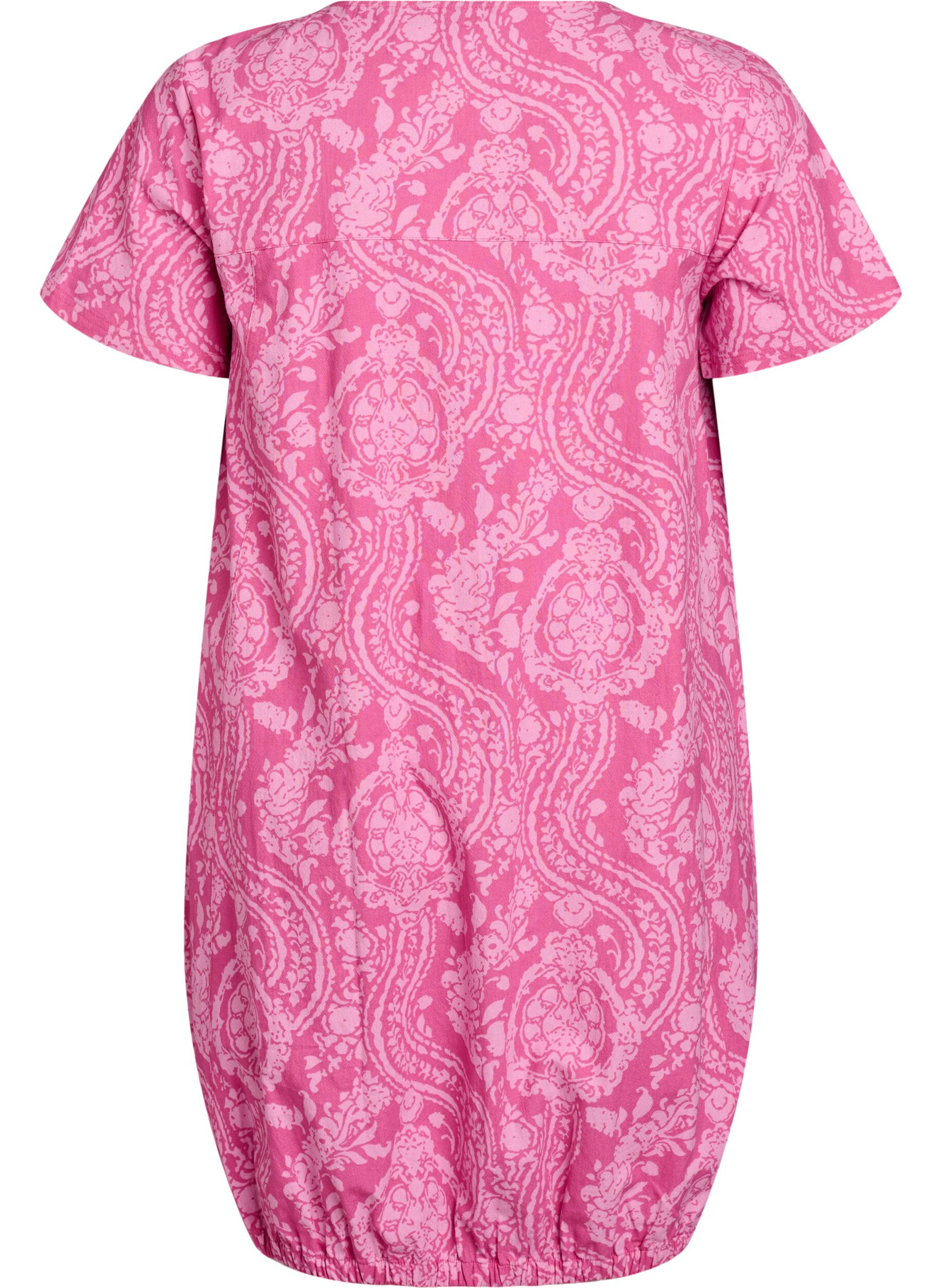 Zizzifashion Short-sleeved cotton dress with print, Pink, Packshot image number 1