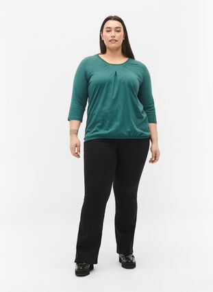 Cotton top with 3/4 sleeves, Mallard Green, Model image number 2