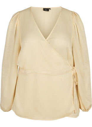 Wrap blouse with puff sleeves, Birch, Packshot image number 0