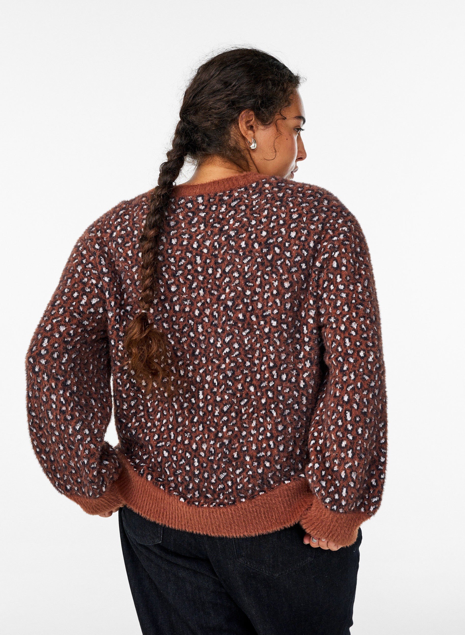 Zizzifashion Knit with animal print and fluffy finish, Red, Model image number 2