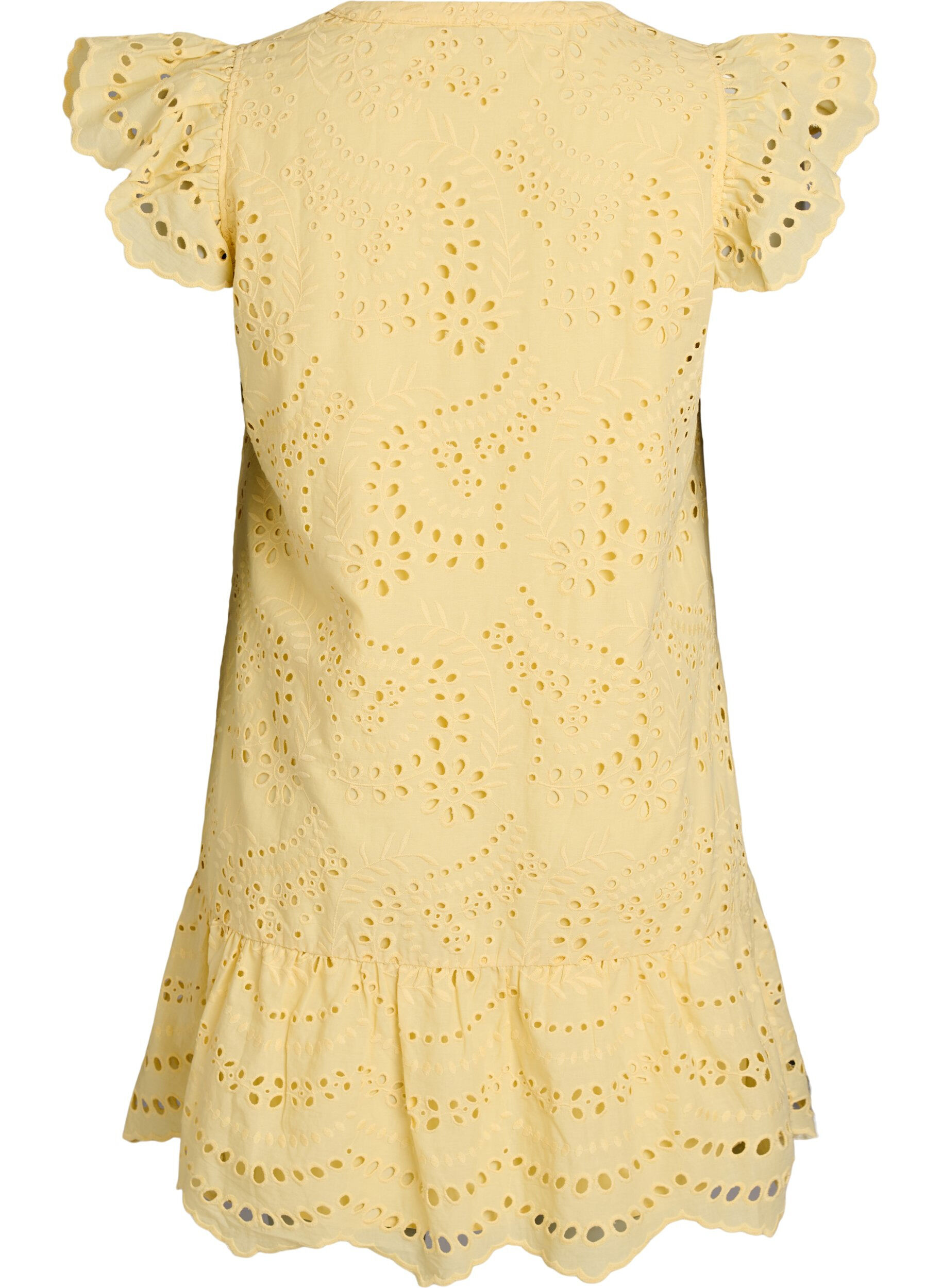 Zizzifashion Broderie anglaise dress with ruffle sleeves, Yellow, Packshot image number 1