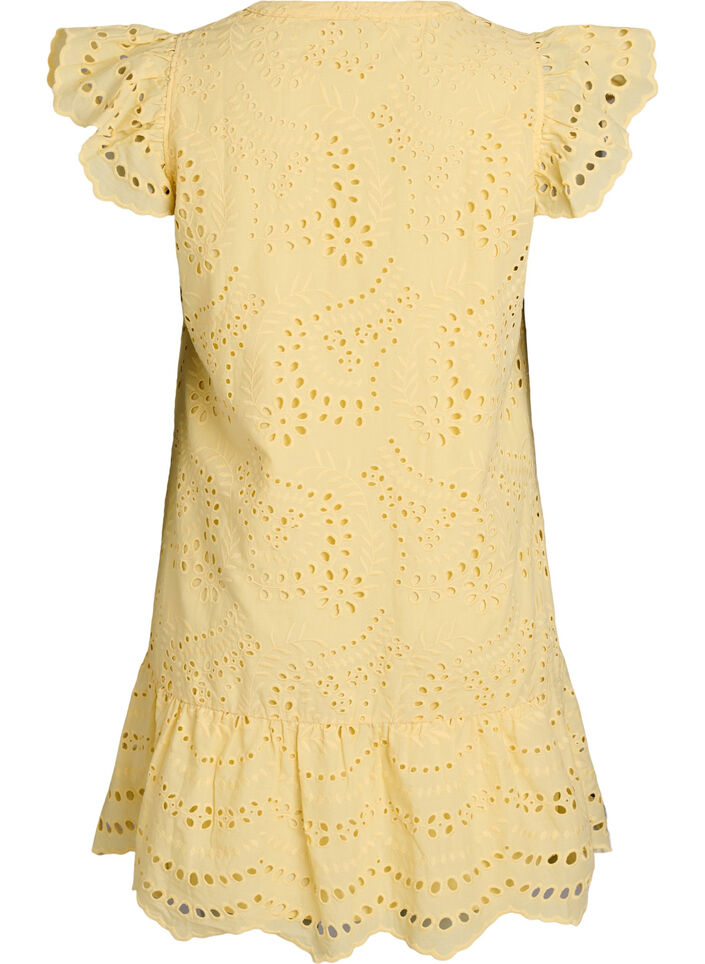 Broderie anglaise dress with ruffle sleeves, Yellow, Packshot image number 1