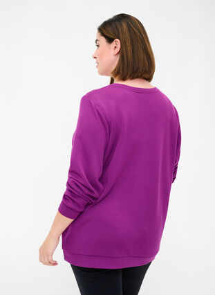 Sweat blouse with round neck and long sleeves, Dark Purple, Model image number 1