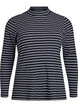 Striped ribbed jersey blouse with a high neck, Black, Packshot image number 0