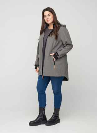 Softshell jacket with a hood and pockets, Medium Grey Melange, Model image number 3