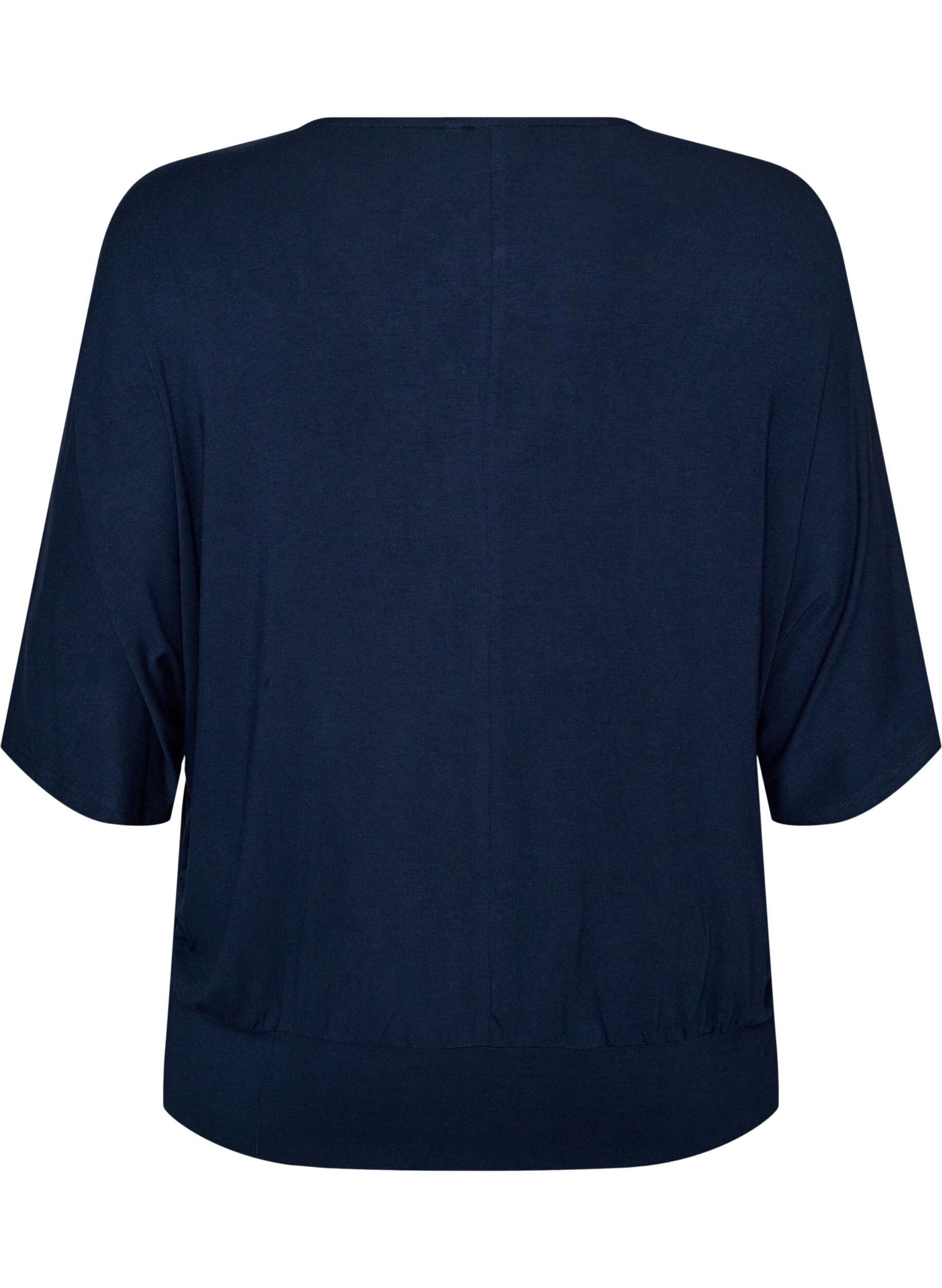 ZizzifashionJersey blouse with elbow-length balloon sleeves, Blue, Packshot image number 1