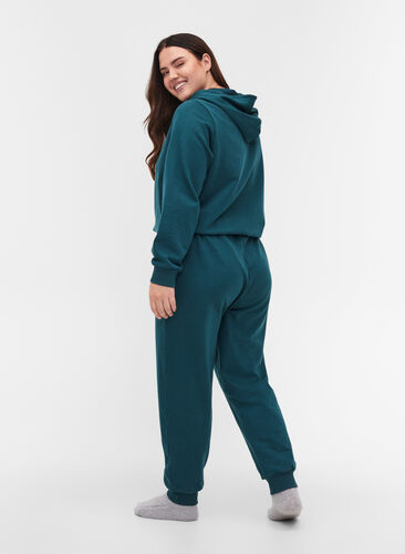 Jumpsuit with hood and zip, Deep Teal, Model image number 1