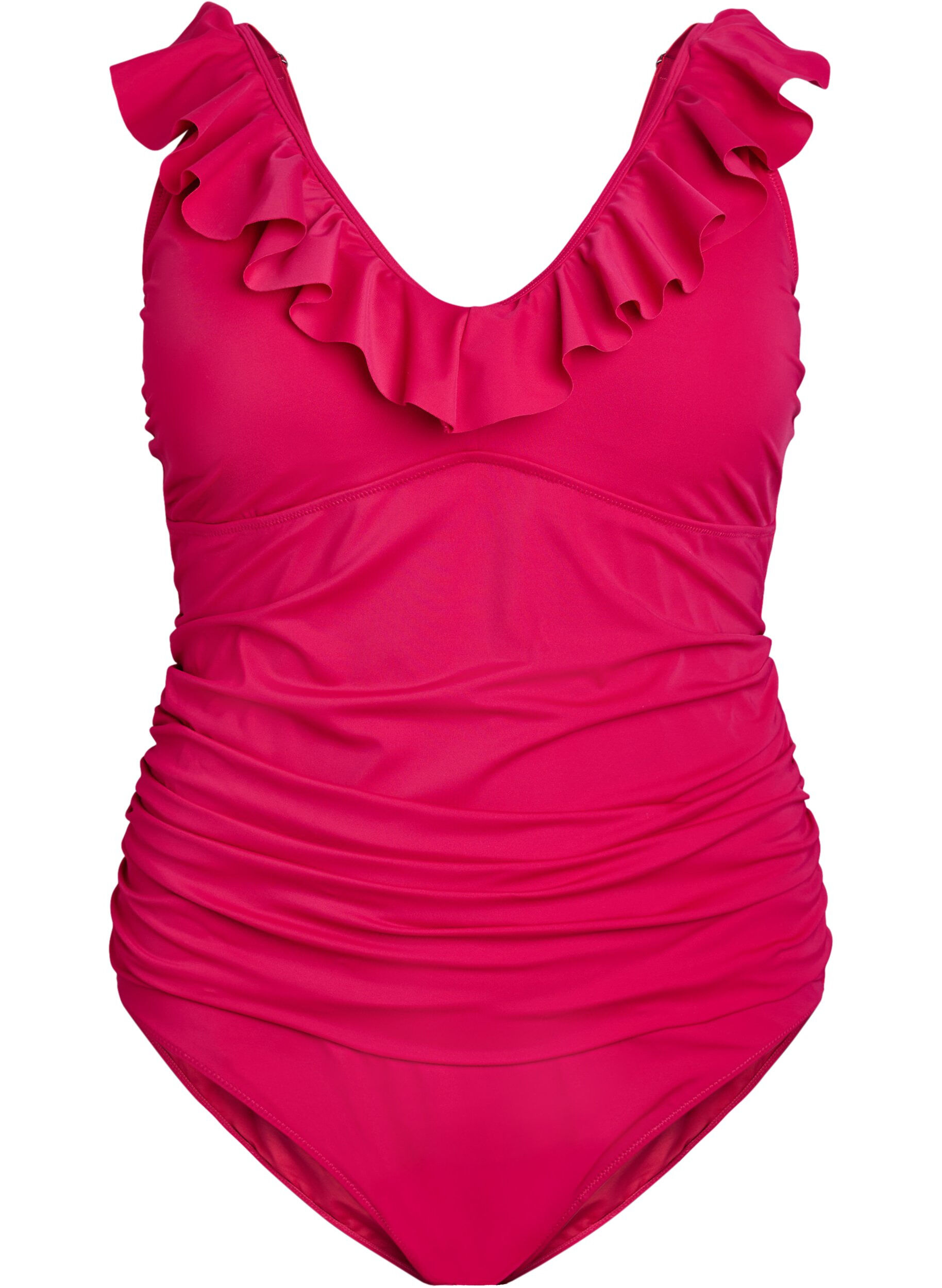 Zizzifashion Swimsuit with ruffles and removable inserts, Pink, Packshot image number 0