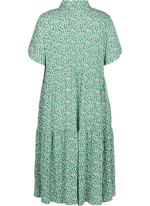 Short-sleeve viscose midi dress, Green W. Flower, Packshot image number 1