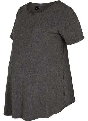 Short-sleeved cotton maternity T-shirt, Dark Grey Melange, Packshot image number 0