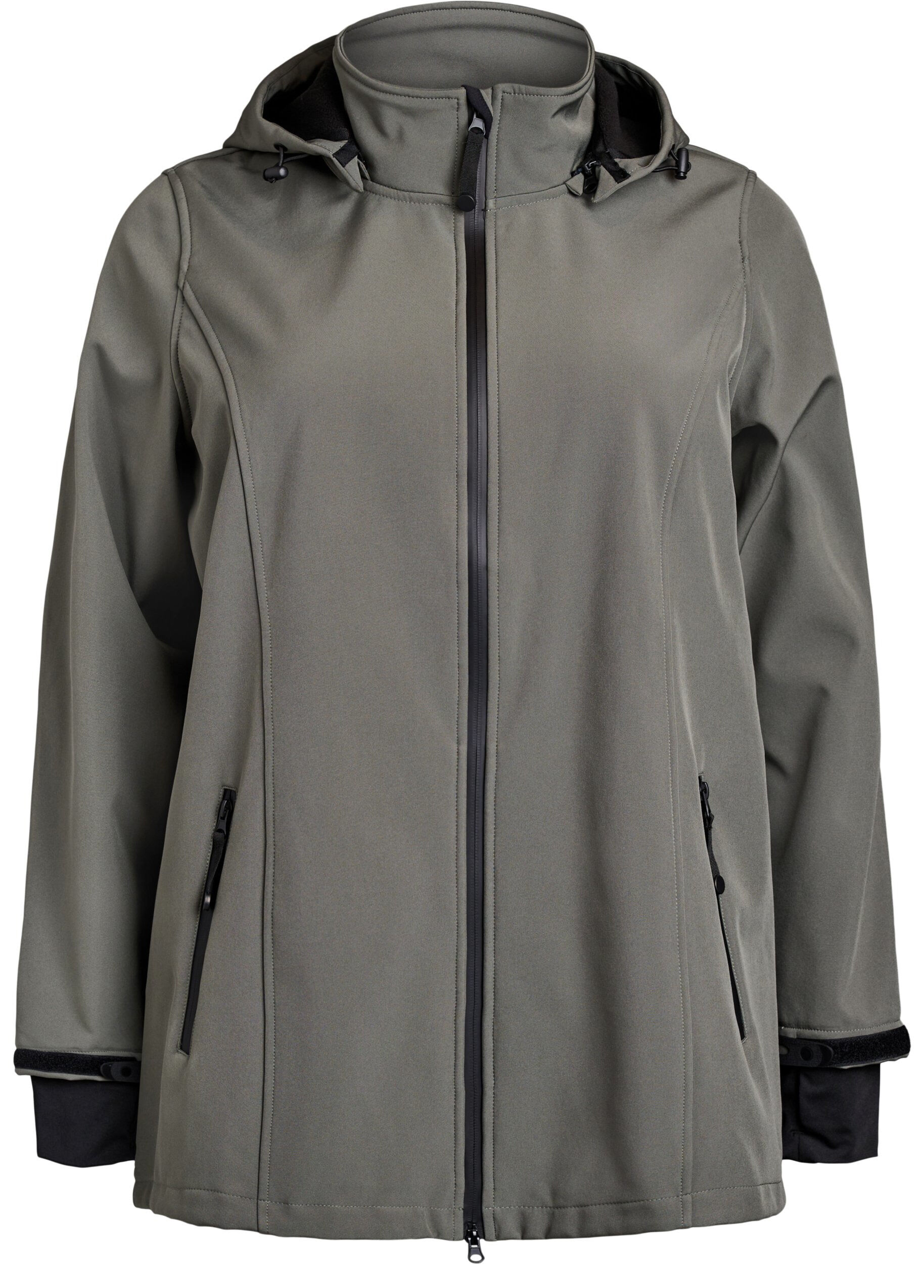 Short softshell jacket with detachable hood