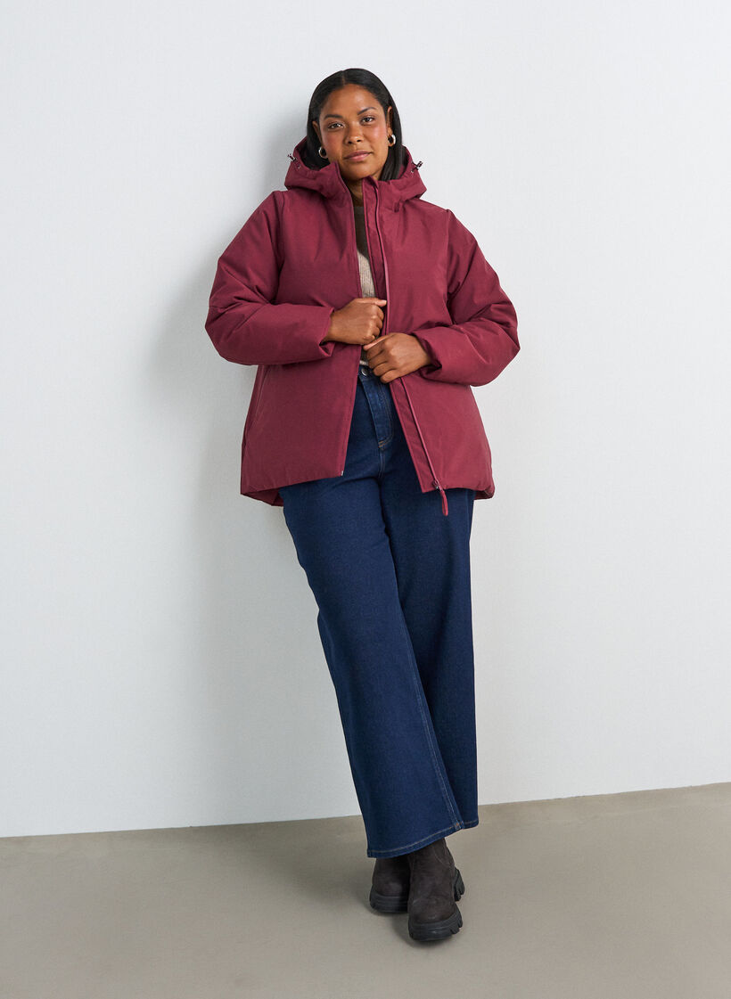 Winter jacket with hood and adjustable waist, Red, Model image number 1
