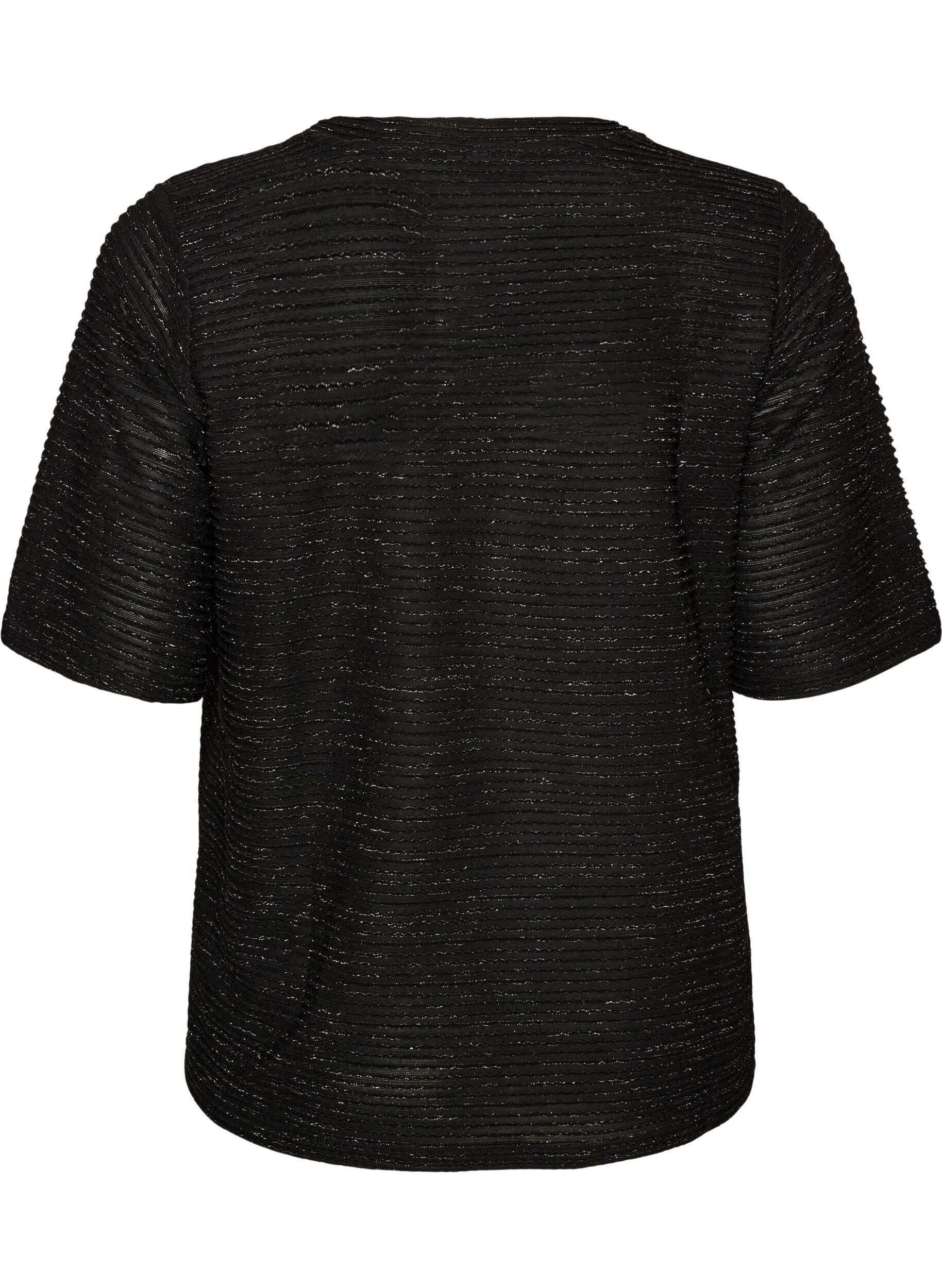ZizzifashionBlouse with texture and glitter, Black, Packshot image number 1