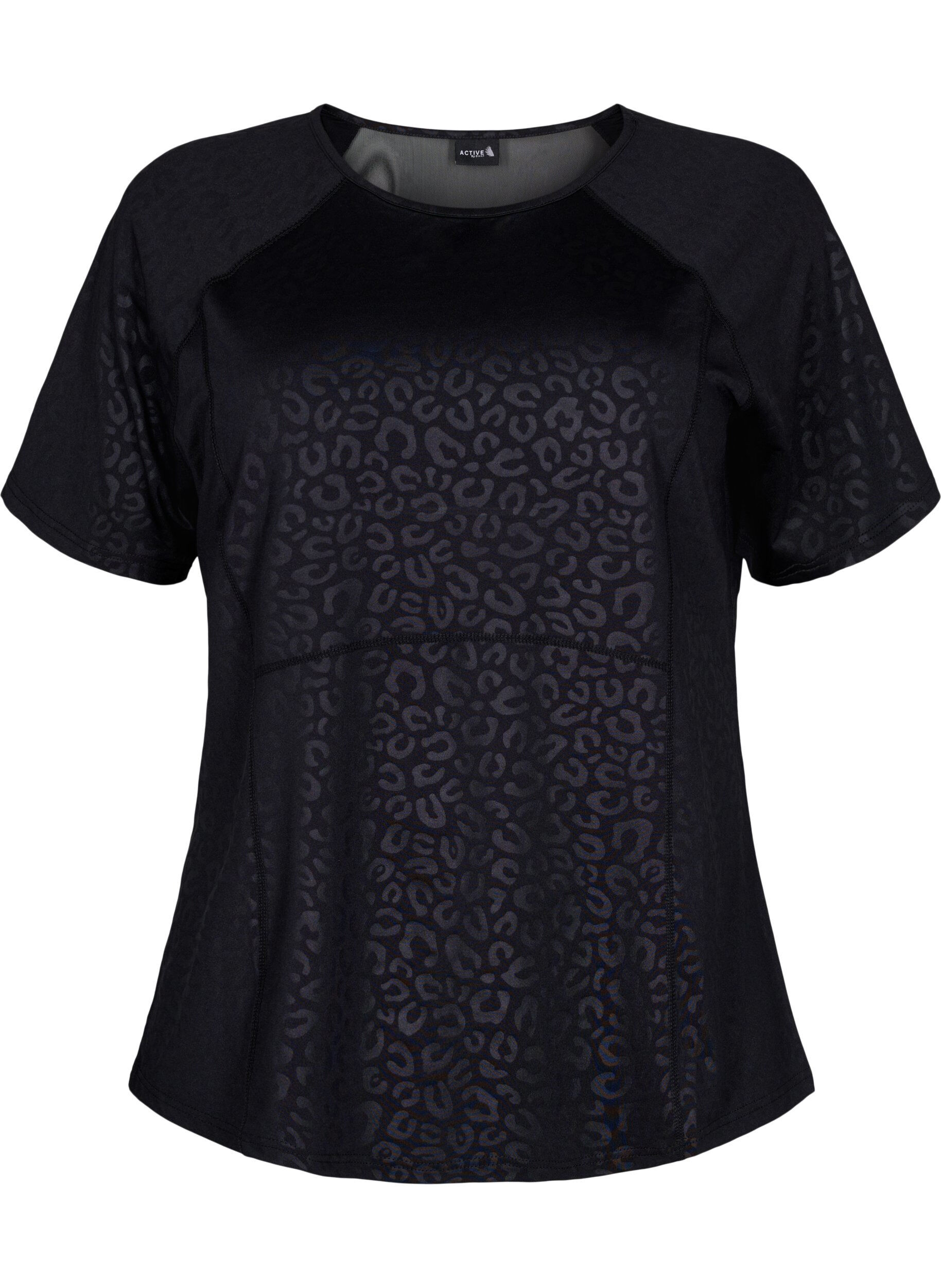 Zizzifashion Workout t-shirt with print and mesh, Black, Packshot image number 0