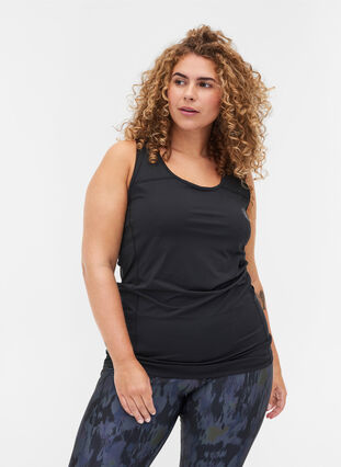 Close-fitting sports top with pockets, Black, Model image number 0