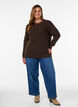 Melange knit blouse with round neck, Brown, Model image number 1
