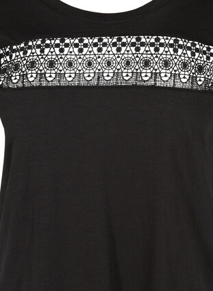 Cotton T-shirt with lace, Black, Packshot image number 2