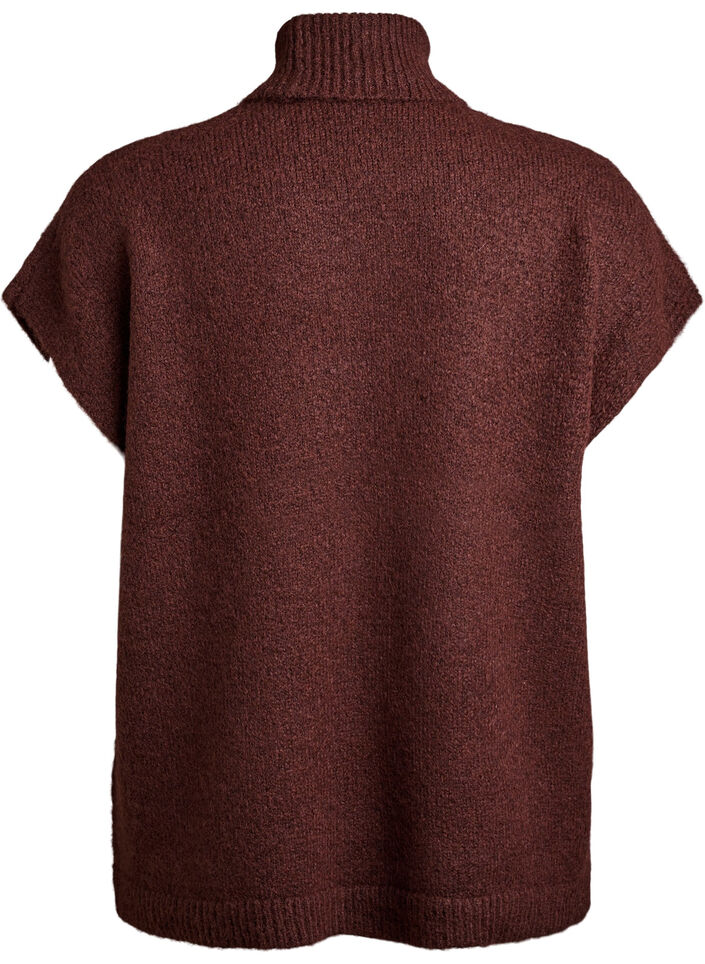 Sleeveless knitted vest with turtleneck, Brown, Packshot image number 1