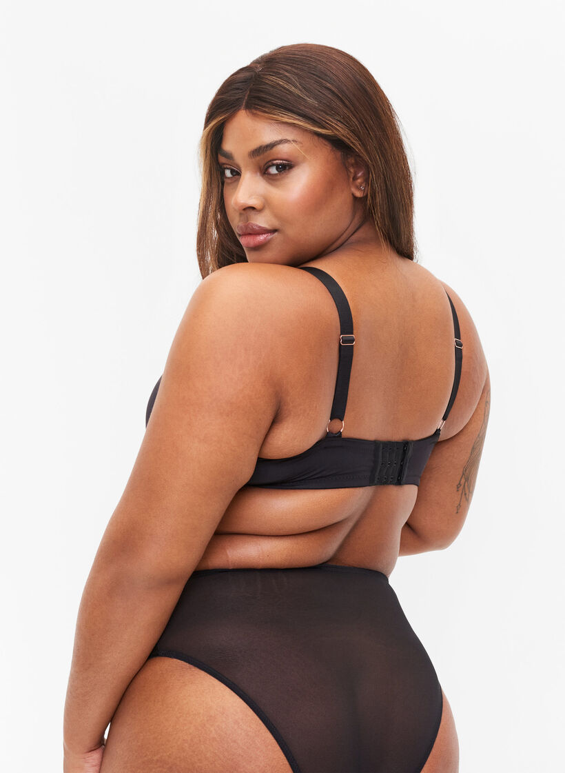 Full cover underwired bra with string details, Black, Model image number 1