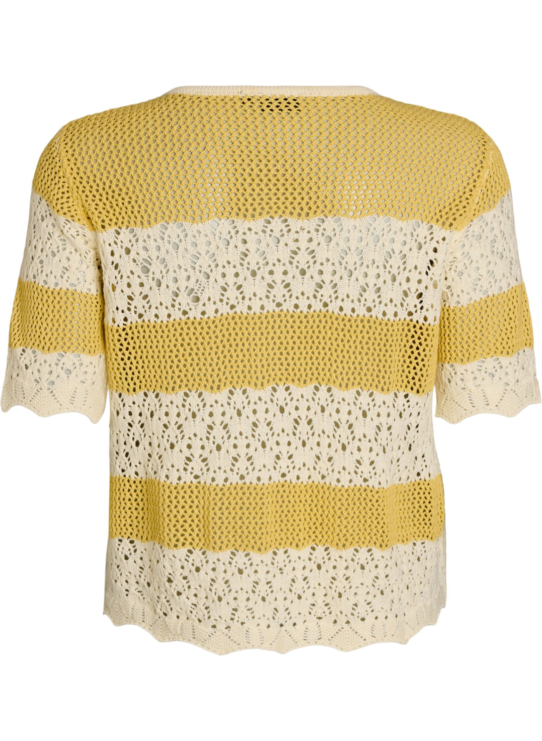 Zizzifashion Knitted cardigan with eyelet embroidery and stripes, Yellow, Packshot image number 1