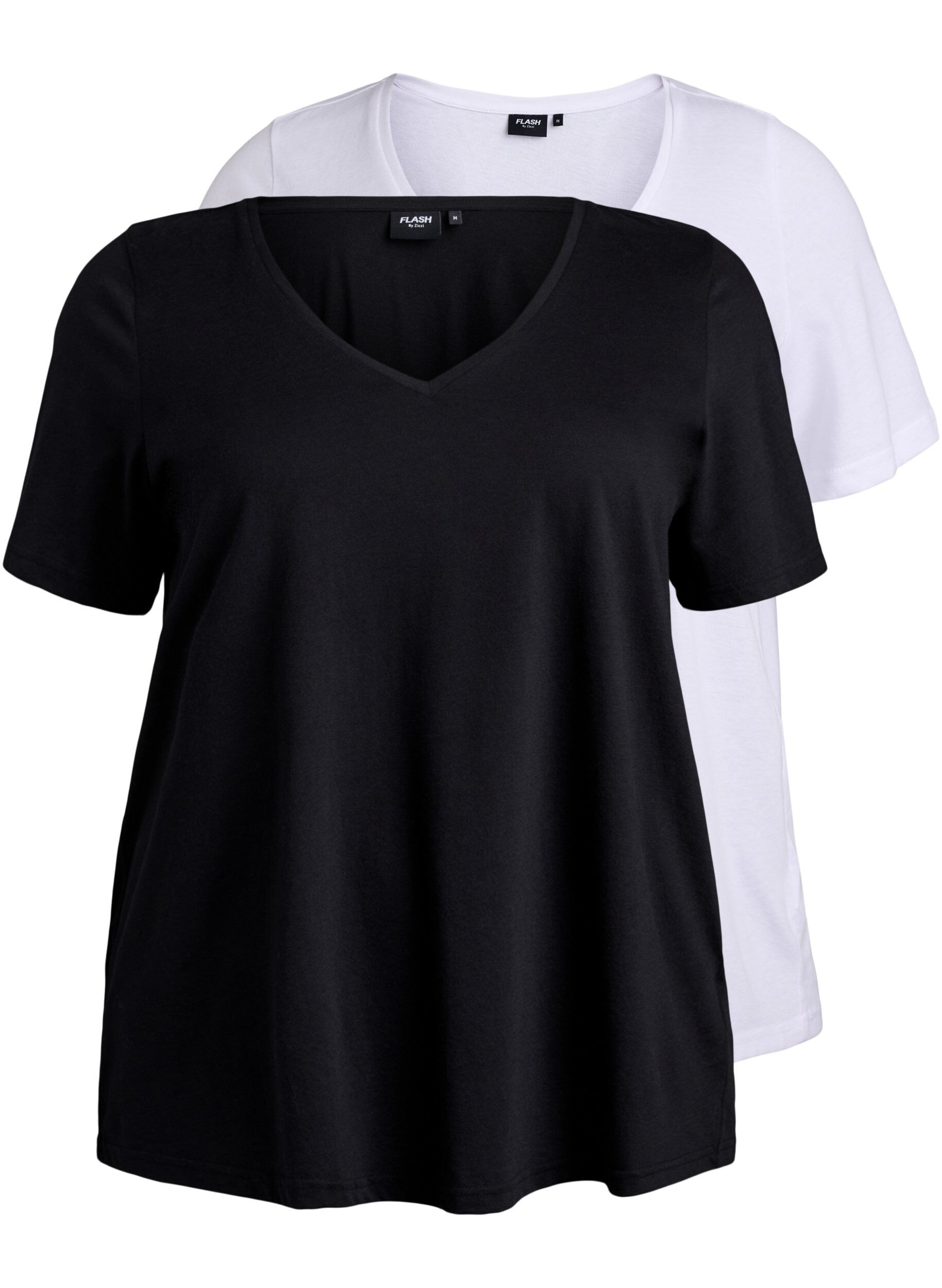 Zizzifashion 2-pack t-shirts with v-neck, Black, Packshot image number 0