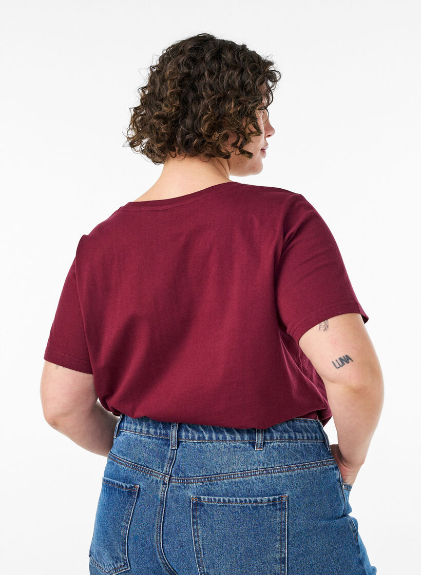 T-shirt in organic cotton with a sporty text print, Red, Model image number 2
