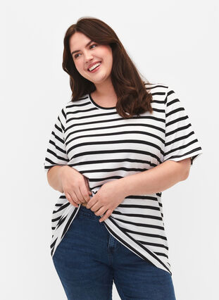 Striped cotton t-shirt, Black Stripes, Model image number 0