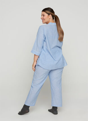 Loose cotton pyjama trousers with stripes, White/Blue Stripe, Model image number 1