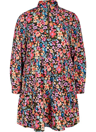 Floral tunic with long sleeves and zip details, Flower AOP, Packshot image number 0