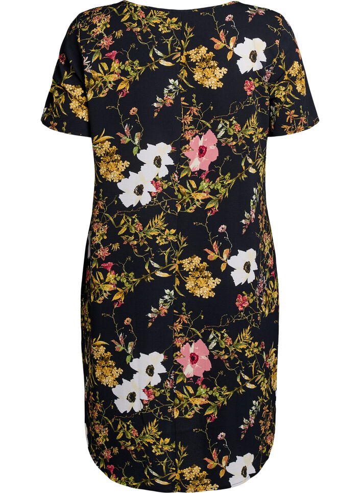 Dress with print and short sleeves, Black, Packshot image number 1