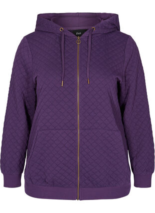 Sweater cardigan with a hood a zip, Loganberry, Packshot image number 0