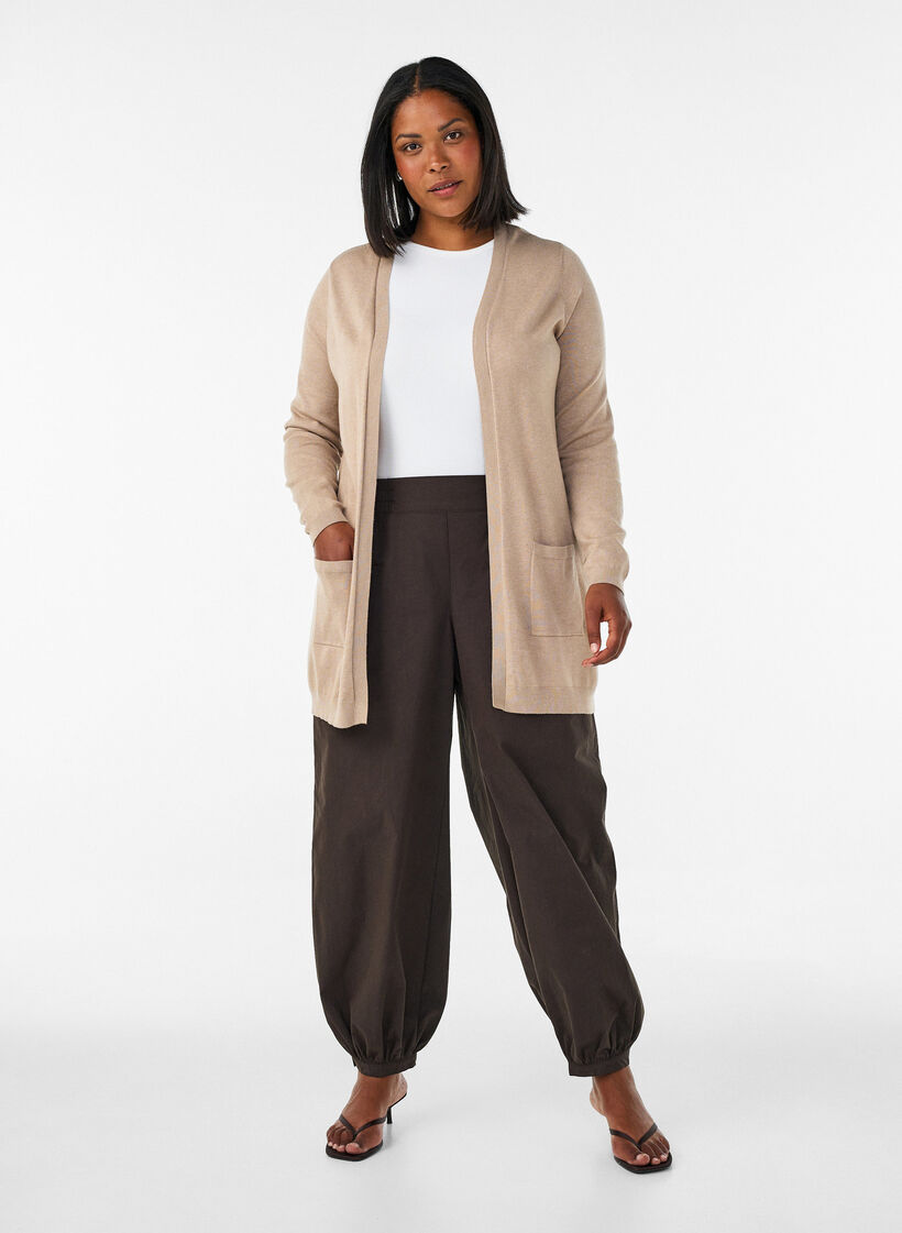 Long knitted cardigan in a viscose blend, Beige, Model image number 1