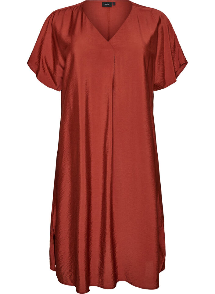 V-neck dress in viscose, Red, Packshot image number 0