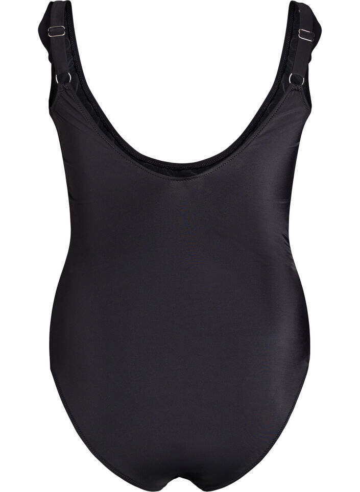 Swimsuit with ruffles and removable inserts, Black, Packshot image number 1