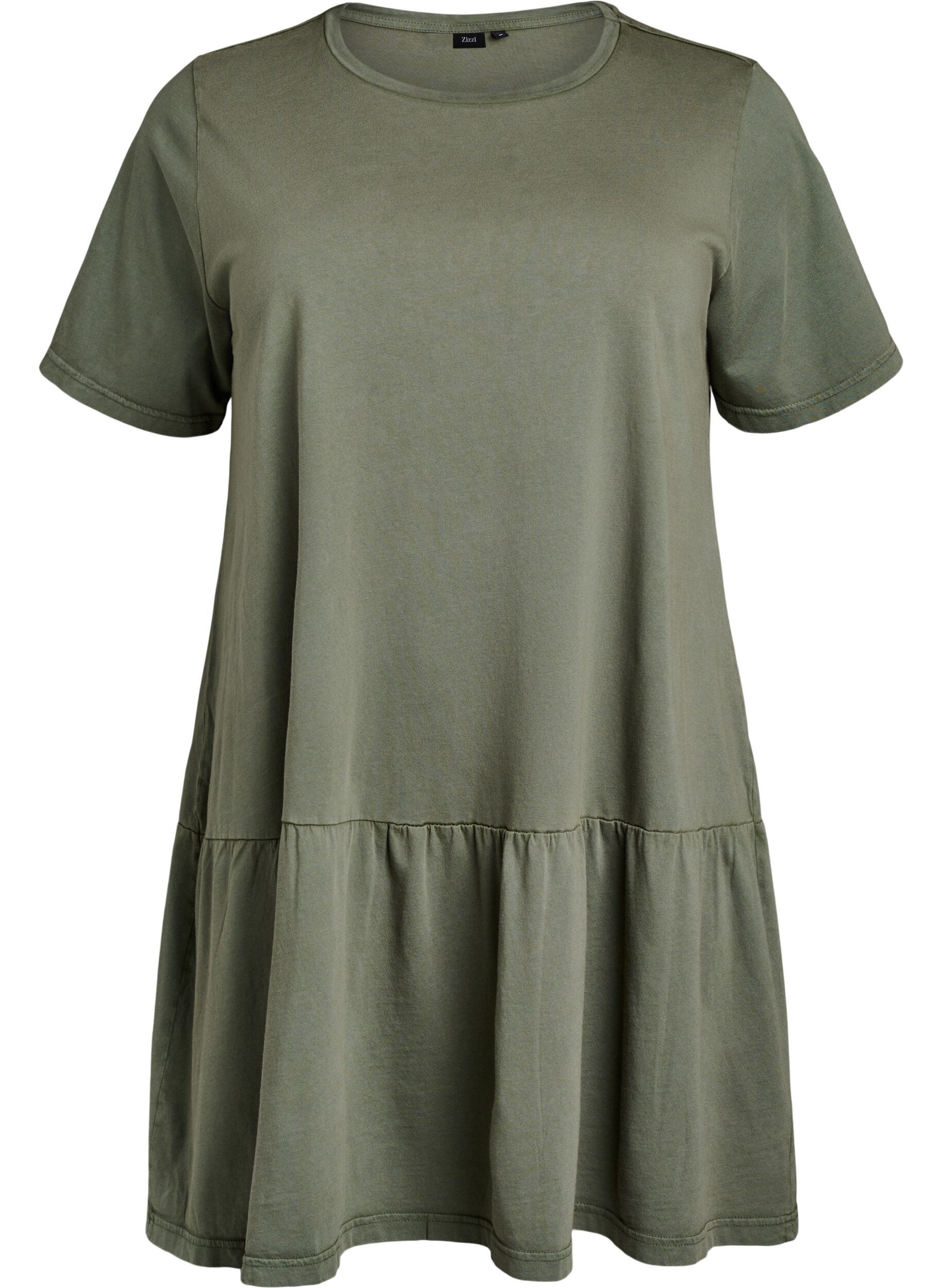 Zizzifashion Short A-line dress with a washed look, Green, Packshot image number 0