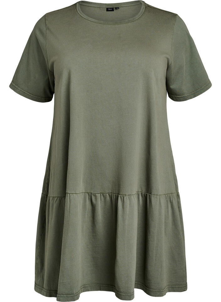 Short A-line dress with a washed look, Green, Packshot image number 0