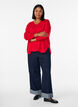 Fine-knit blouse with v-neck and front detail, Red, Model image number 1