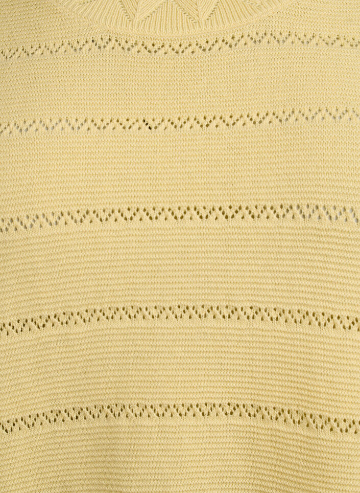 Knitted blouse with a striped openwork pattern and short sleeves, Yellow, Packshot image number 2