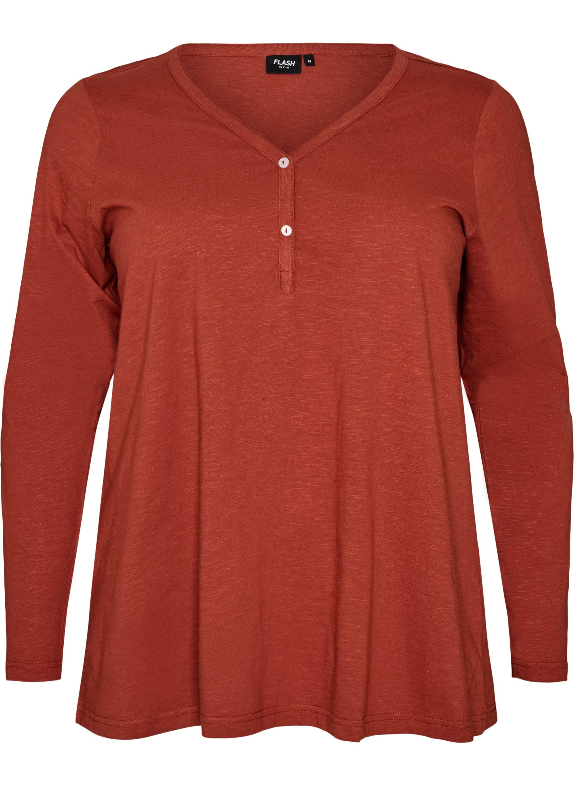 ZizzifashionLong-sleeved t-shirt with V-neck and buttons, Brown, Packshot image number 0